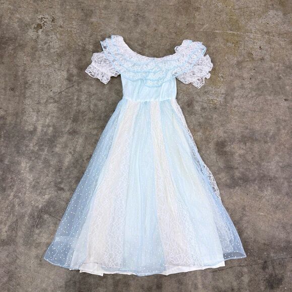 American Vintage Dresses & Skirts - Vintage coquette tulle lace cottagecore striped heart printed maxi dress